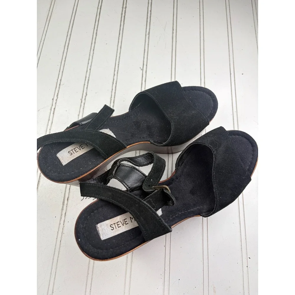 Steve Madden Vintage Black Suede Lulla Platform Chunky Sandals Women's Size 8.5